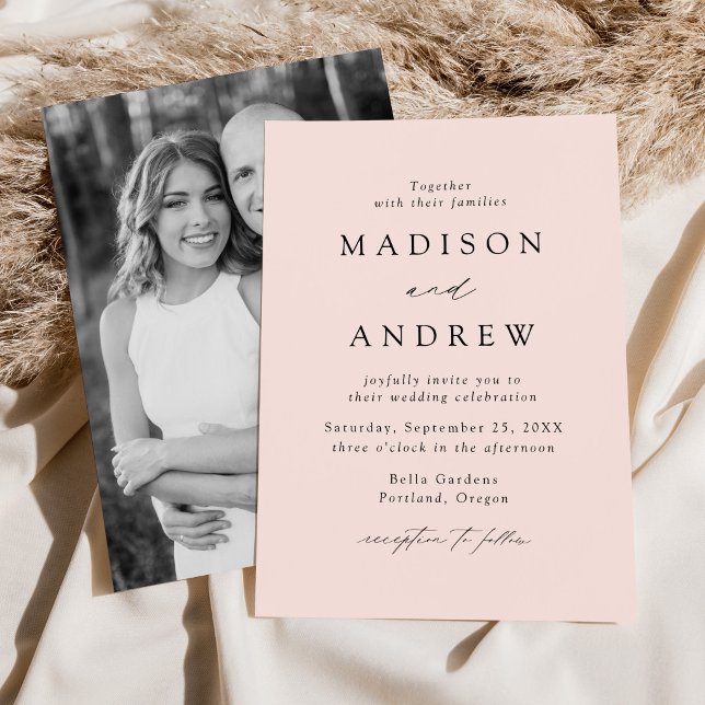 Convite Blush Modern Elegance Photo Wedding (Criador carregado)