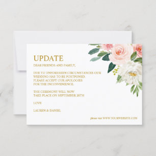 Convite Blush Moderno ATUALIZAÇÃO DO CASAMENTO Dourado