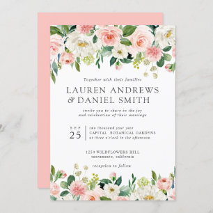 Convite Blush Moderno   Casamento Chic Botanical Garland