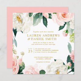 Convite Blush Moderno | Casamento com Chic Dourado Botanic
