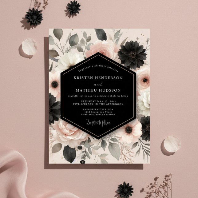 Convite Blush Moody Floral Romance Wedding (Criador carregado)