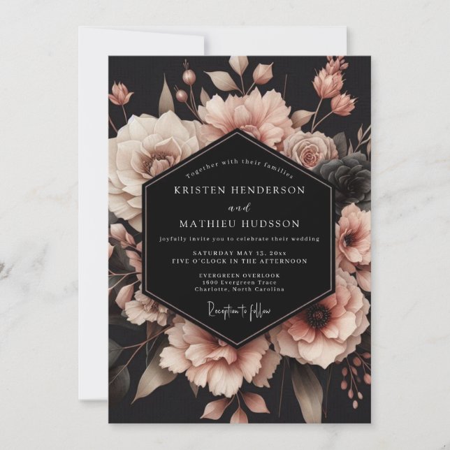 Convite Blush Noir Bloom Wedding (Frente)