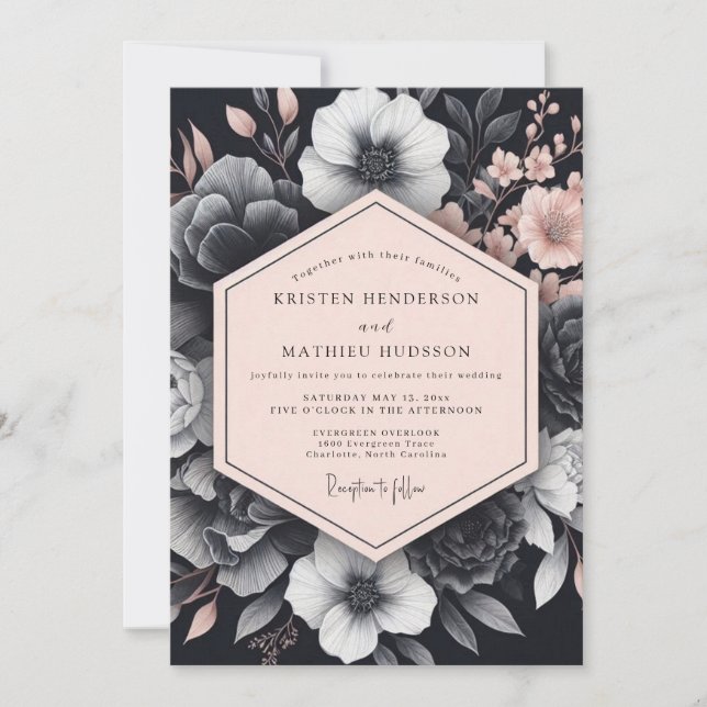 Convite Blush Noir Chiaroscuro Flora Wedding (Frente)
