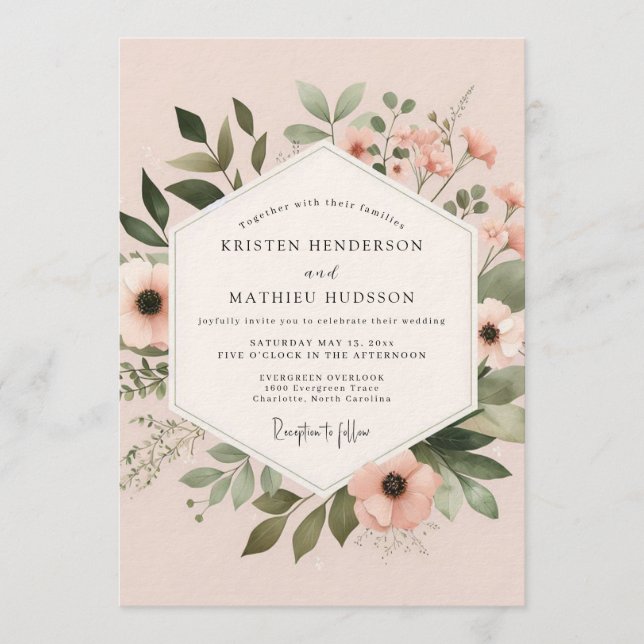 Convite Blush Painted Anemone Wedding (Frente)