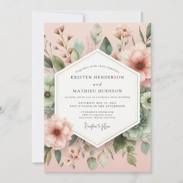Convite Blush Painterly Botanical Wedding (Frente)