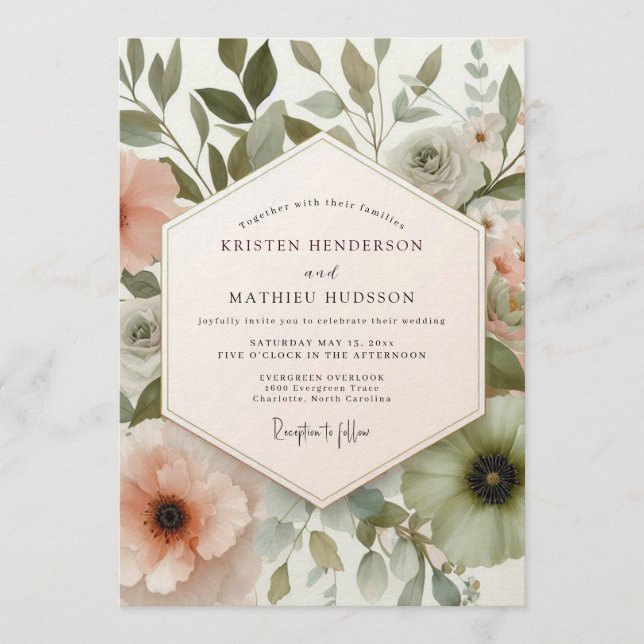 Convite Blush Painterly Flora Wedding (Frente)