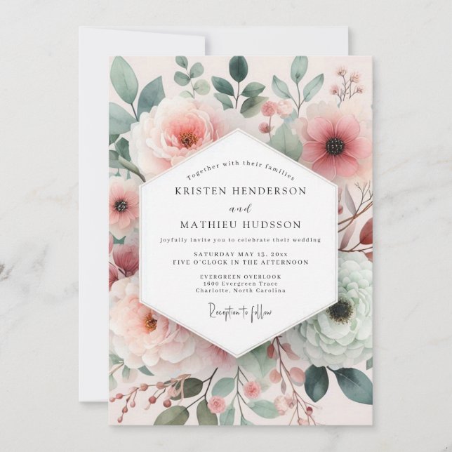 Convite Blush Painterly Rose Wedding (Frente)