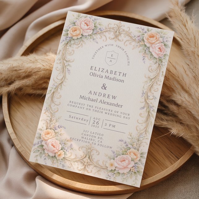 Convite Blush Peach Baroque Rose Wedding (Criador carregado)