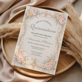 Convite Blush Peach Barroco Quinceañera