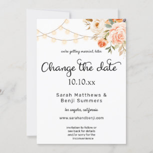 Convite Blush & Peach Floral & Lights Alterar a Data