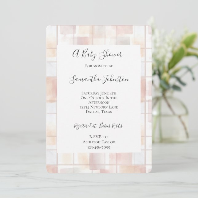 Convite Blush Peach Squares Baby Shower (Em pé/Frente)
