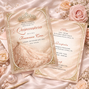 Convite Blush & Pearl Royal Tiara Spanish quinceanera  