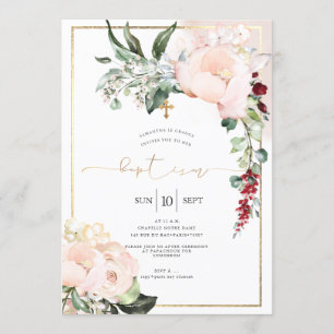 Convite Blush Peonies Watercolor Flowers Baptism
