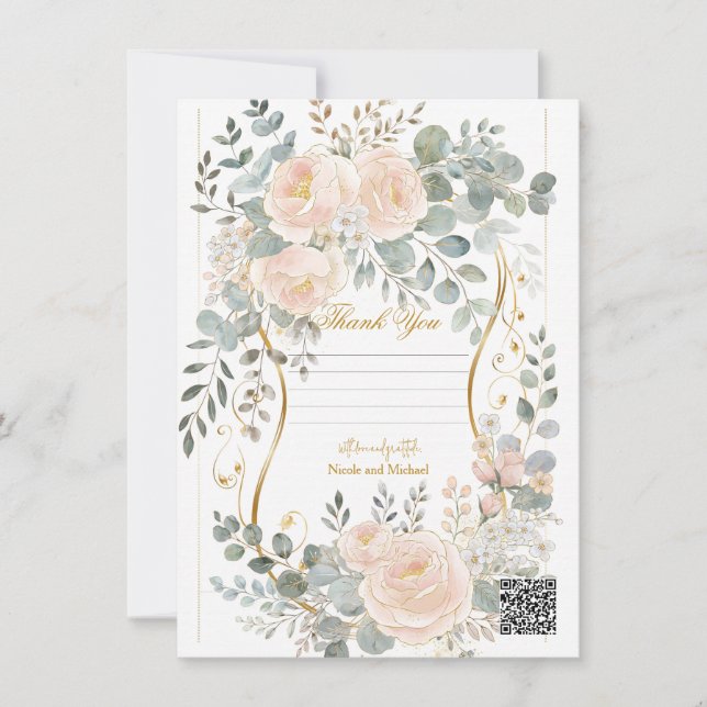 Convite Blush Peony & Eucalyptus Botanical Floral Wedding  (Frente)