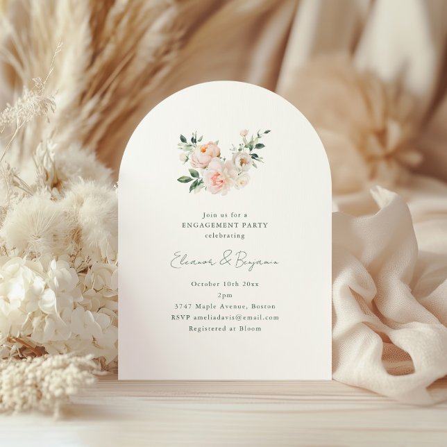 Convite Blush Peony Floral Arch Minimal Engagement Party (Criador carregado)