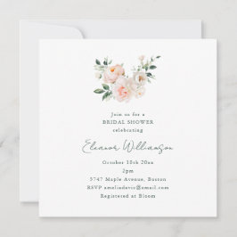 Convite Blush Peony Floral Square Minimalist Bridal Shower