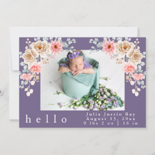 Convite Blush Photo Welcoming Newborn Girl Birth Stat