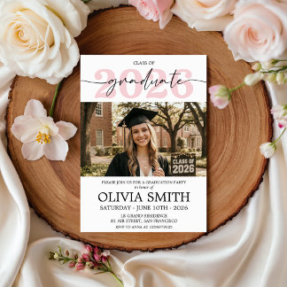 Convite Blush Pink 2026 Photo Graduation Invite
