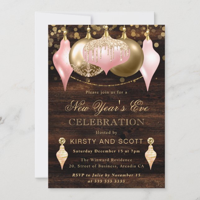 Convite Blush Pink and Gold New Year’s Eve Party (Frente)