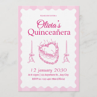 Convite Blush Pink and White Quinceanera 