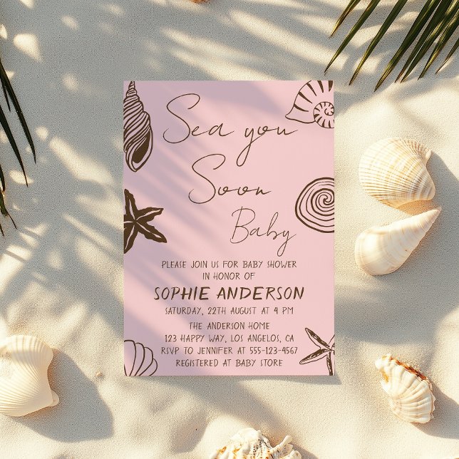Convite Blush Pink Beach Sea You Soon Baby Shower  (Criador carregado)