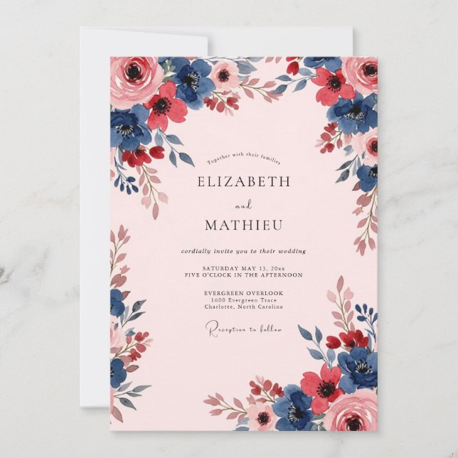 Convite Blush Pink Bold Botanical Wedding (Frente)