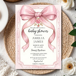 Convite Blush Pink Bow Baby Shower Invitation Editable Ele