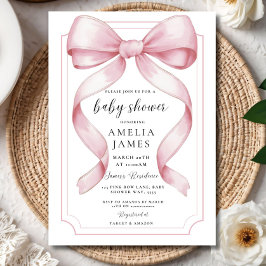 Convite Blush Pink Bow Baby Shower Invitation Editable Ele