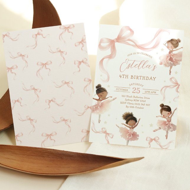 Convite Blush Pink Bow Ballerina Birthday (Criador carregado)