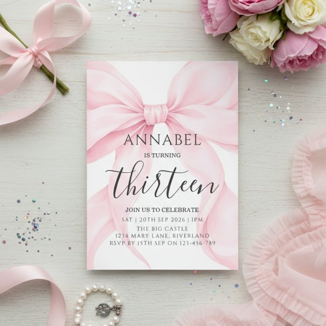 Convite Blush Pink Bow Birthday Invitation (Criador carregado)