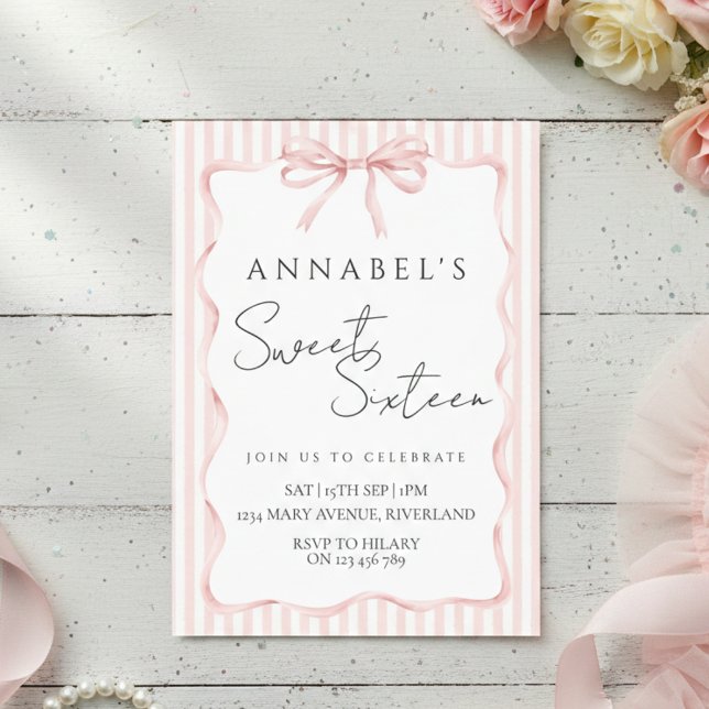 Convite Blush Pink Bow Birthday Invitation (Criador carregado)