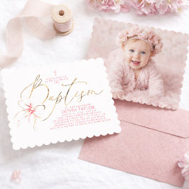 Convite Blush Pink Bow Elegant Girl Baptism PHOTO