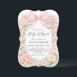 Convite Blush Pink Bow Floral Girl Baby Shower<br><div class="desc">Celebrate the arrival of a sweet little girl with this elegant blush pink bow floral baby shower invitation. The design features a romantic arrangement of soft peonies, delicate pastel flowers, and airy greenery, beautifully framed with a luxurious satin bow and flowing ribbon. The soft watercolor style and feminine color palette...</div>