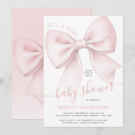 Convite Blush Pink Bow It's a Girl Baby Shower
