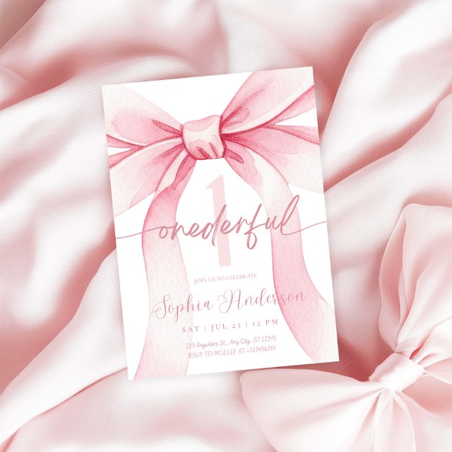 Convite Blush Pink Bow Onederful 1st Birthday (Criador carregado)