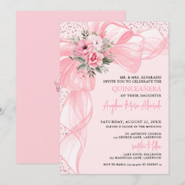 Convite Blush Pink Bow Quinceanera