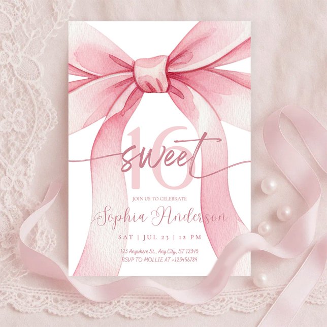 Convite Blush Pink Bow Sweet 16 Invitation (Criador carregado)