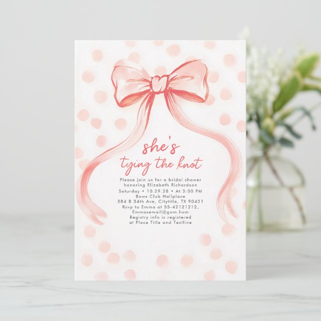 Convite Blush Pink Bow Whimsical Minimalist Bridal Shower (Em pé/Frente)