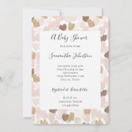 Convite Blush Pink Brown Cream Hearts Baby Shower