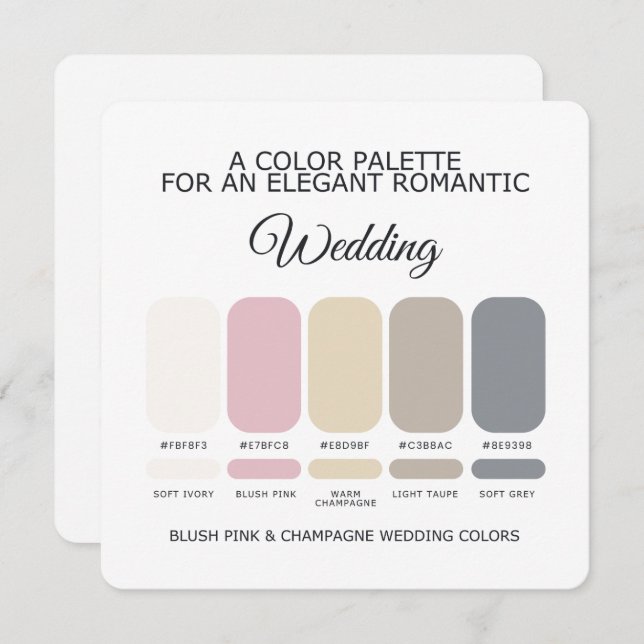 Convite Blush Pink Champagne Wedding Color Palette Card (Frente/Verso)