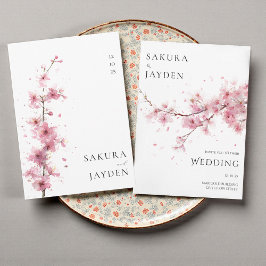 Convite Blush Pink Cherry Blossom Flower Japanese Wedding 