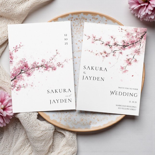 Convite Blush Pink Cherry Blossom Flower Japanese Wedding  (Blush Pink Cherry Blossom Flower Japanese Wedding Invitation)