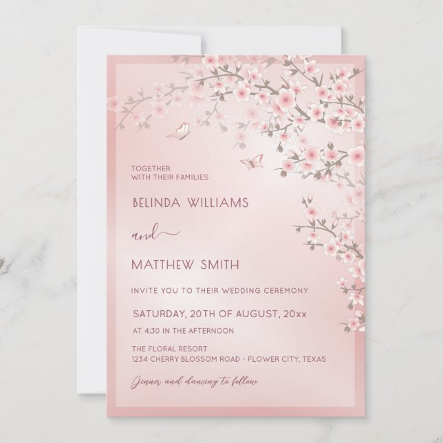 Convite Blush Pink Cherry Blossom Wedding (Frente)