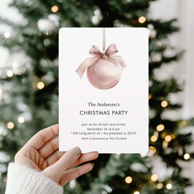 Convite Blush Pink Christmas Ornament Party (Criador carregado)