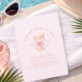 Convite Blush Pink Cocktail Bridal Shower Bow