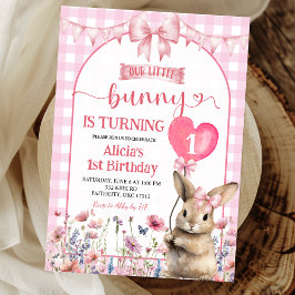 Convite Blush Pink Coquette Little Bunny Floral Birthday