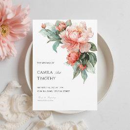 Convite Blush Pink Coral Peony Watercolor Floral Wedding