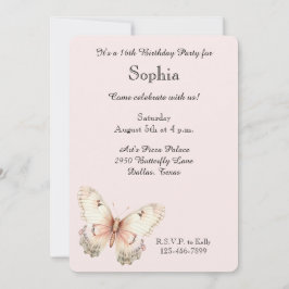 Convite Blush Pink Cream Butterfly Birthday