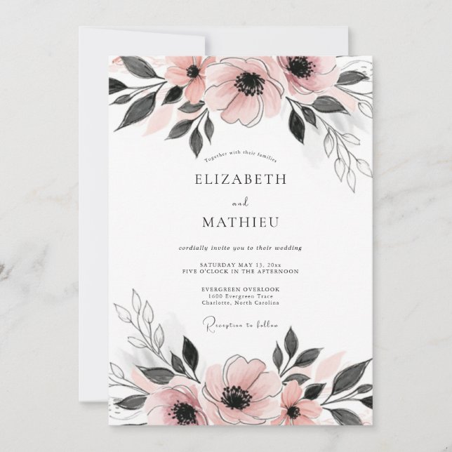 Convite Blush Pink Dainty Anemone Wedding (Frente)