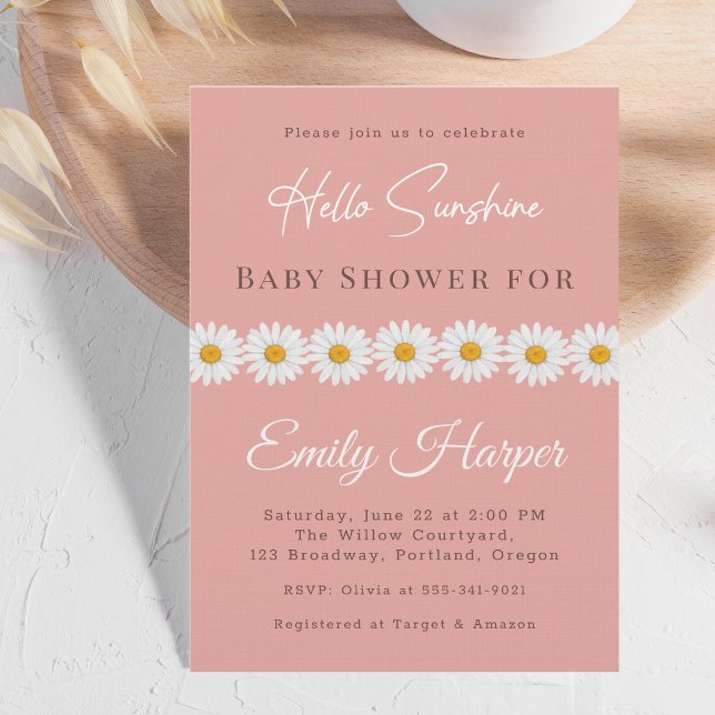Convite Blush Pink Daisy Hello Sunshine Floral Baby Shower (Criador carregado)